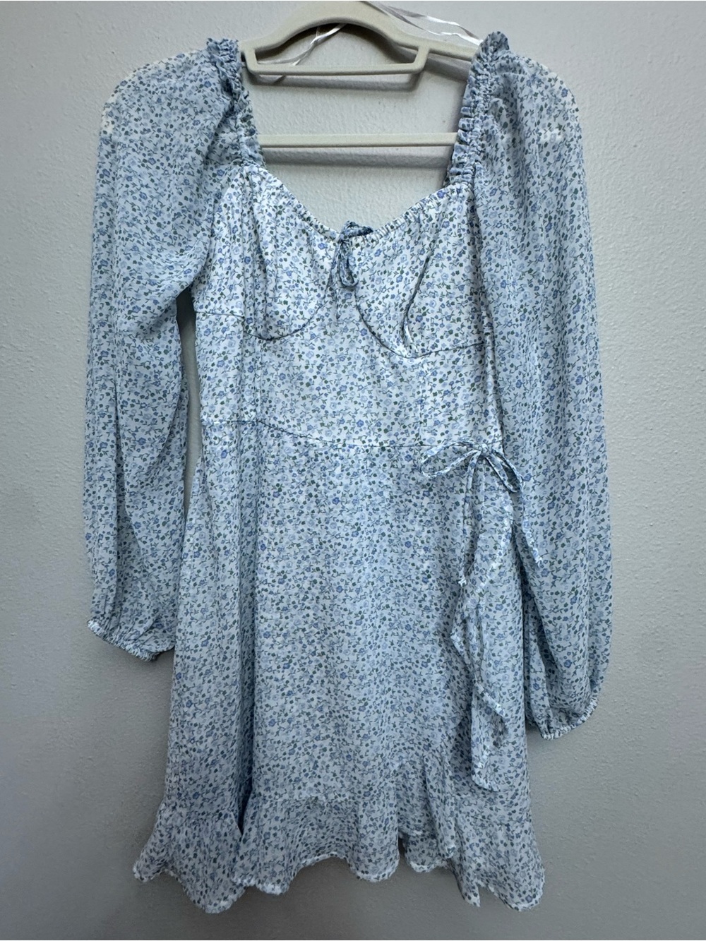 Hollister Light Blue Floral Long-Sleeve Mini Dress